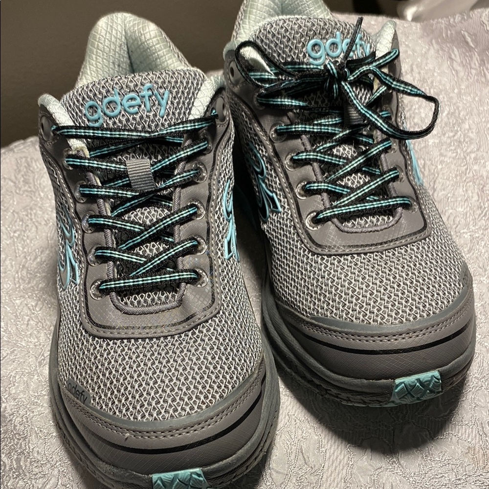 Gravity Defy Stability Charcoal and Aqua Walking Shoes